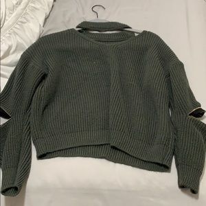 Gray Choker Sweater with gold zippers